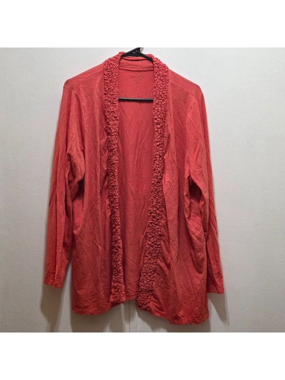 Coldwater Creek Coral Ruffle Open Front Long Sleeve Top 2X 20-22
